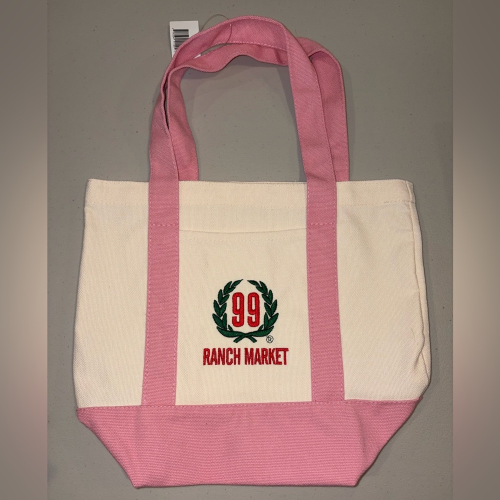 NWT 99 Ranch Market PINK Mini Tote Canvas Embroidered Logo Front Pocket